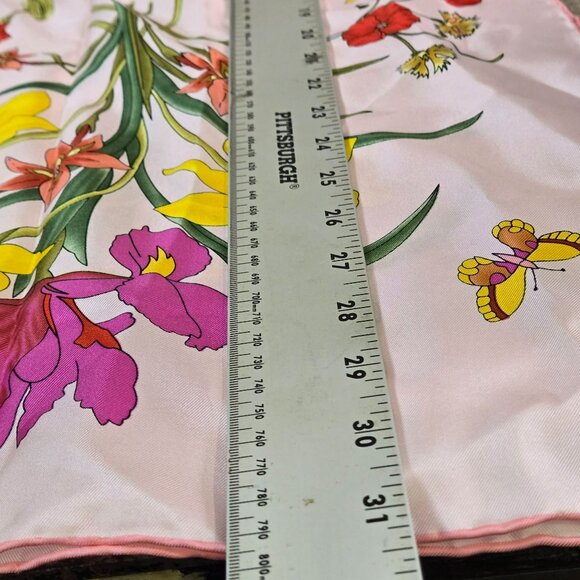 Floral Butterfly Print 100% Silk Pink Scarf Wrap Shawl Lightweight & Elegant - Picture 7 of 11